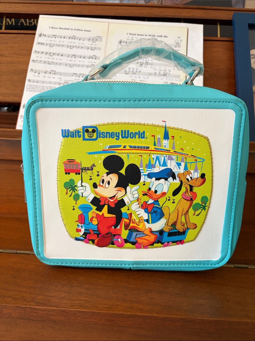 Disney/Loungefly Teal Kids Lunchbox with Mickey, Donald & Pluto & Country Bears